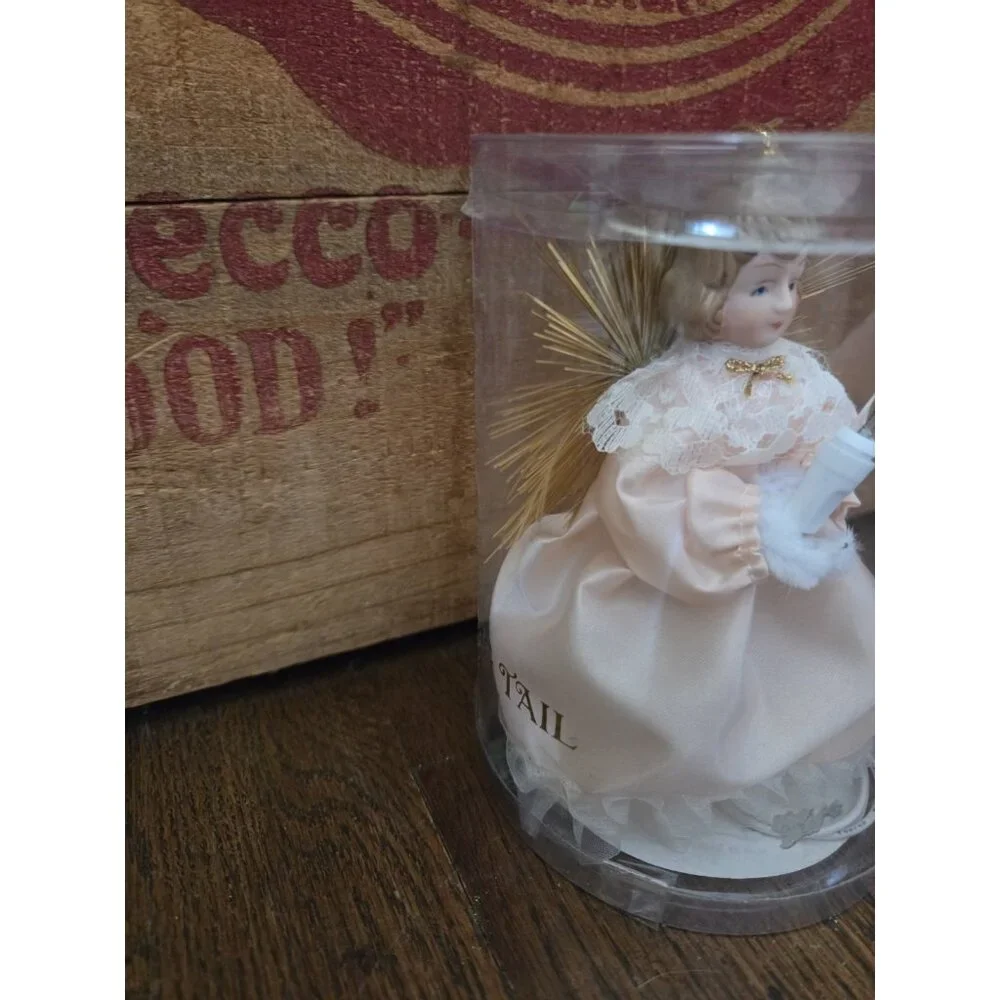 Vtg One Light Angel Ornament/Tree Topper with Pink Dress 5